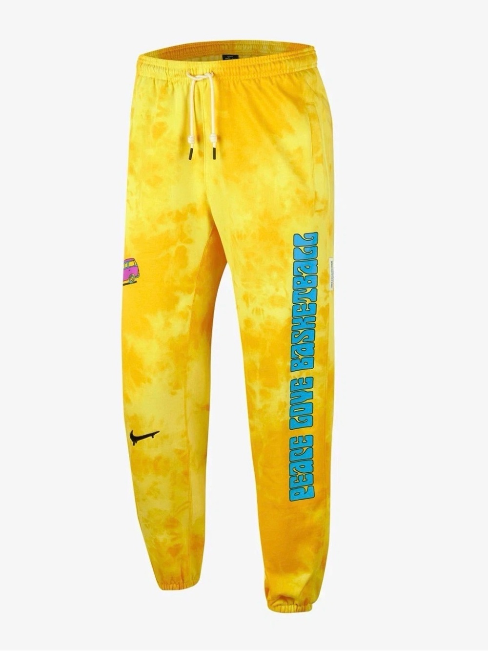 Nike Hardwood Peace Love Basketball Sweatpants Large Tie Dye Yellow CU3623-735